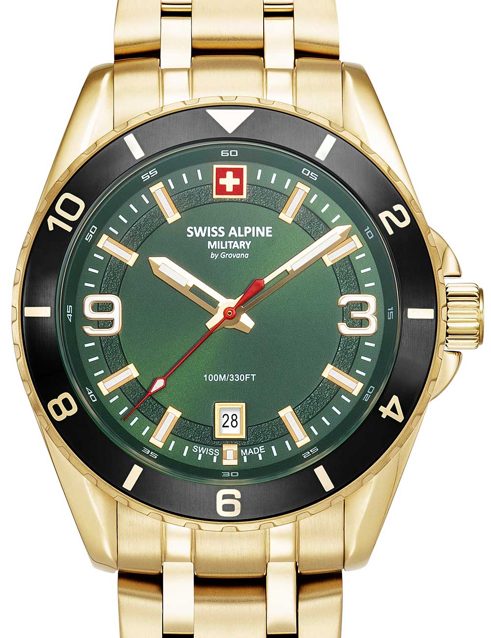Swiss Alpine Military 7034.1118 men's watch Sierra gold green 42mm 10ATM