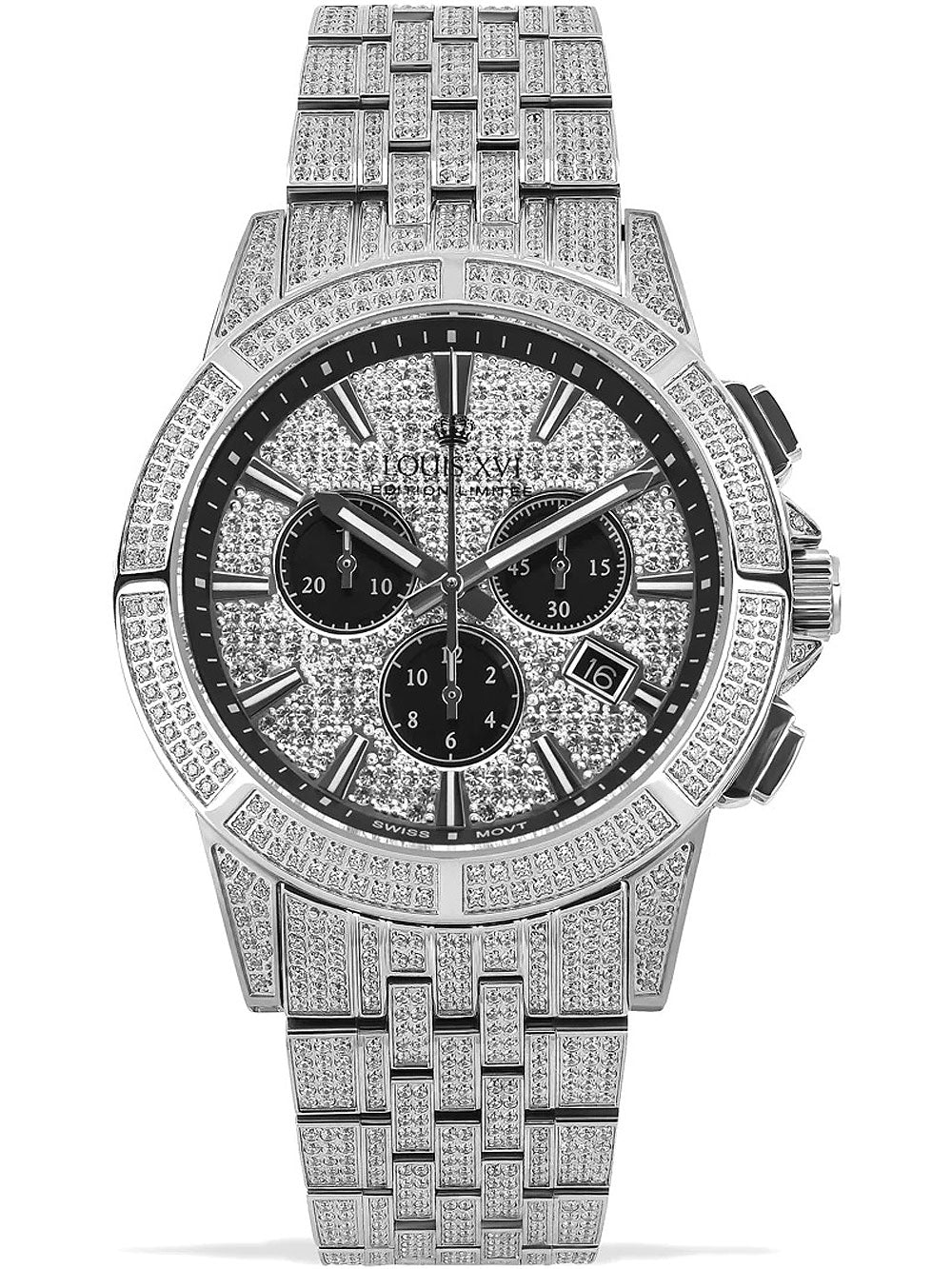 Louis XVI LXVI1122 Majeste Full Iced Chronograph men's watch 43mm 5ATM
