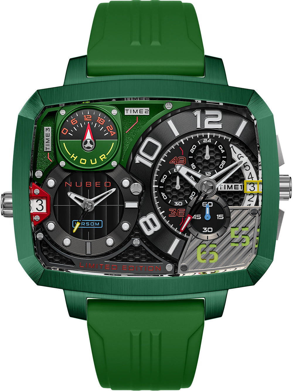 Nubeo NB-6084-03 men's watch Odyssey Triple Time-Zone Limited 58mm 5ATM