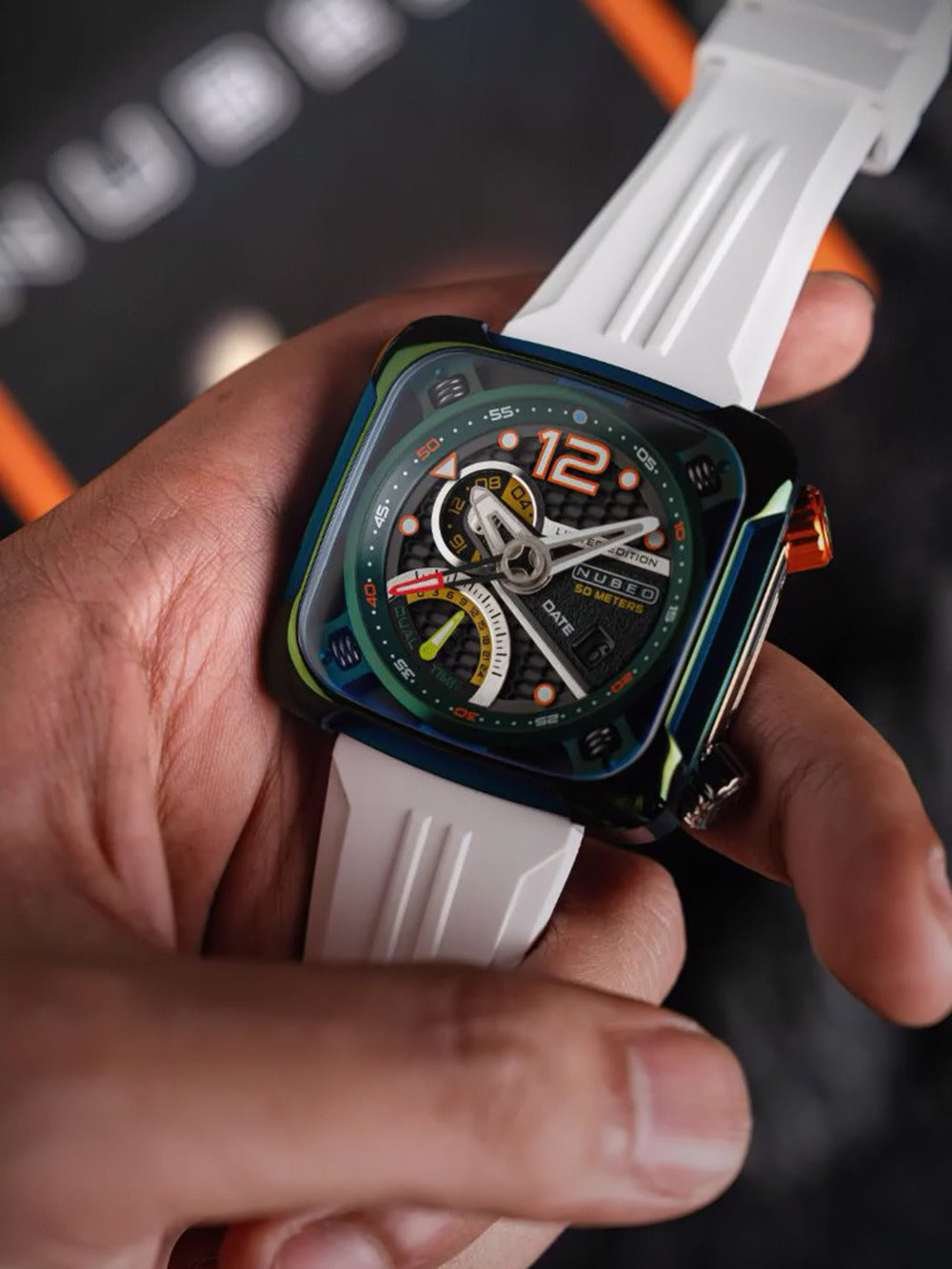 Nubeo NB-6096-02 men's watch Ecliptic Dual Time 45mm 5ATM