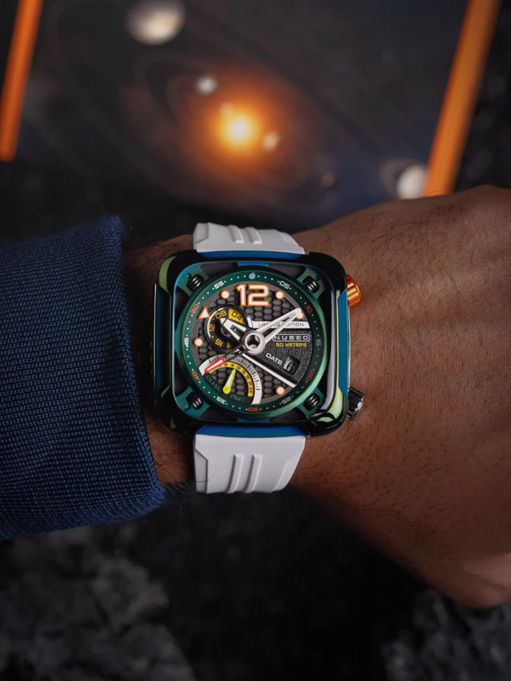 Nubeo NB-6096-02 men's watch Ecliptic Dual Time 45mm 5ATM