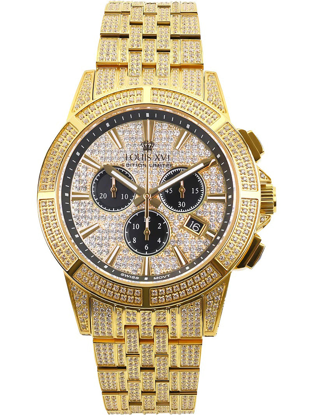 Louis XVI LXVI1123 Majeste Iced Out Chronograph men's watch 43mm 5ATM