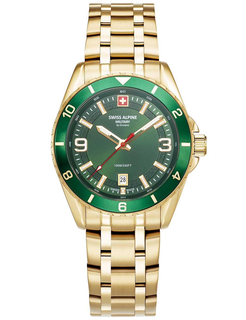 Swiss Alpine Military 7034.1114 men's watch Sierra gold green 42mm 10ATM