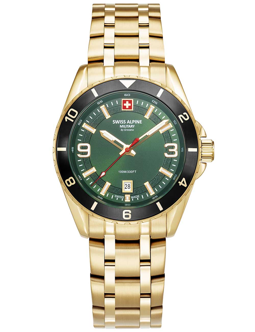 Swiss Alpine Military 7034.1118 men's watch Sierra gold green 42mm 10ATM