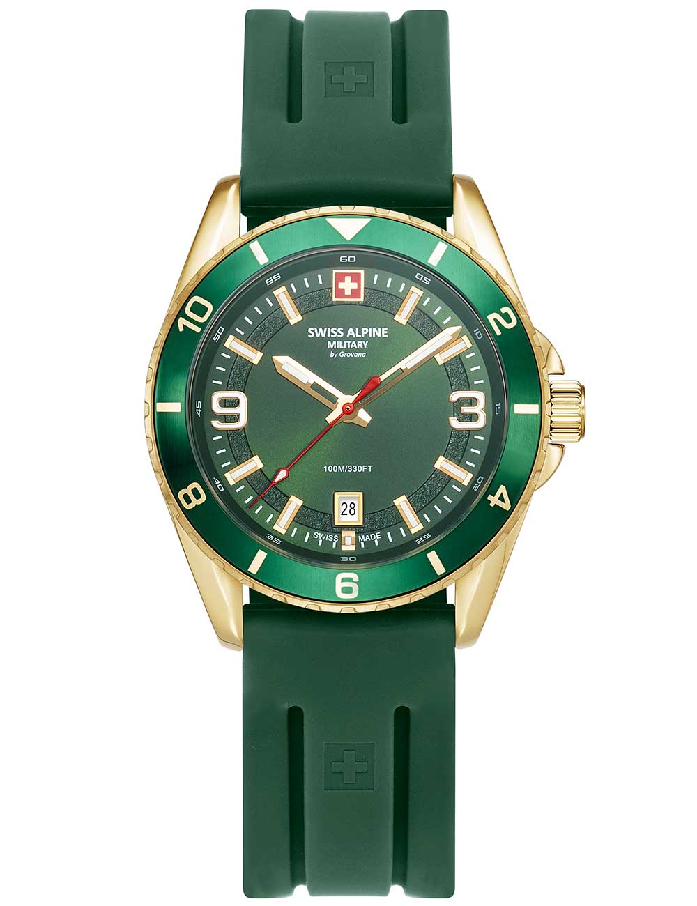 Swiss Alpine Military 7034.1814 men's watch Sierra gold green 42mm 10ATM