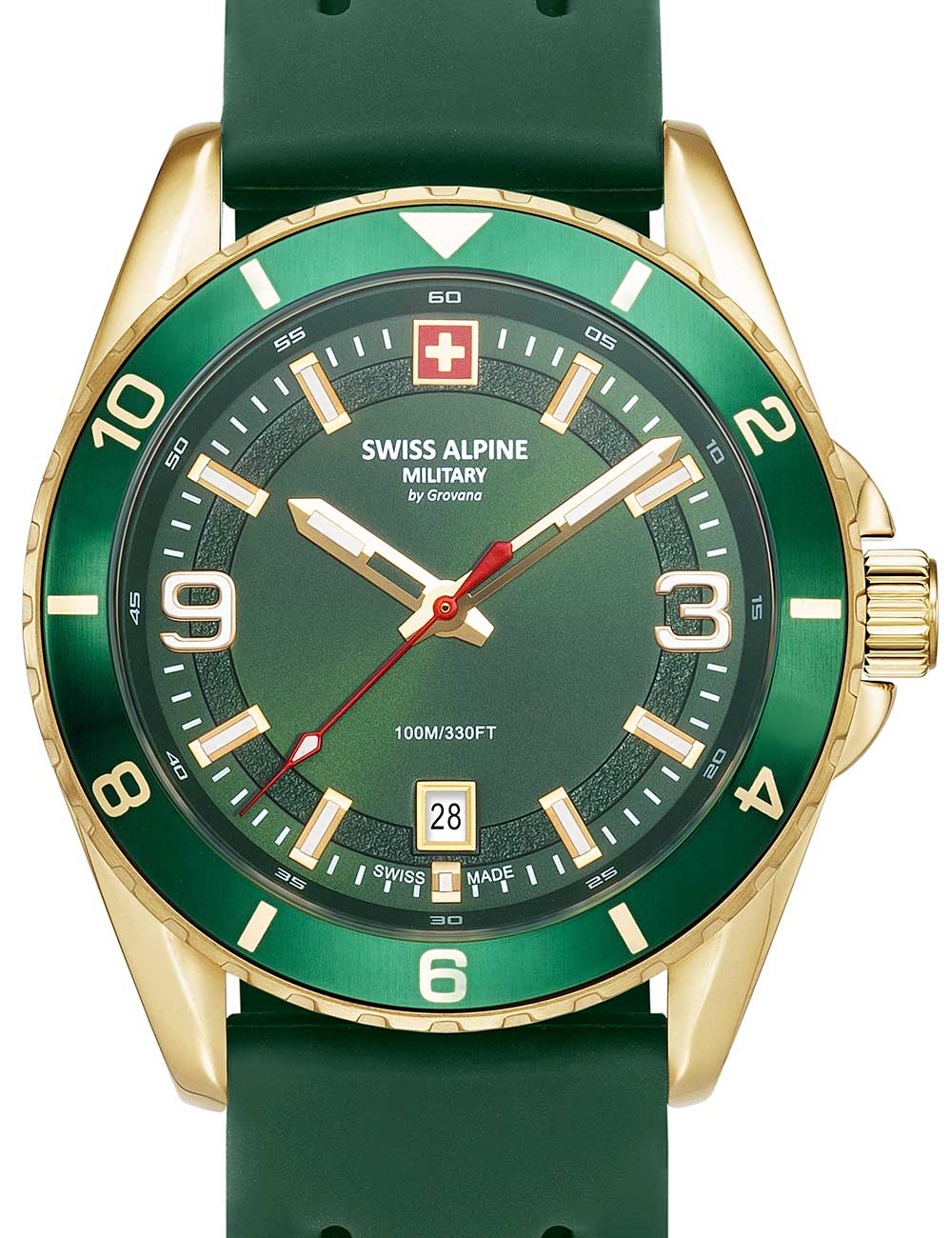 Swiss Alpine Military 7034.1814 men's watch Sierra gold green 42mm 10ATM