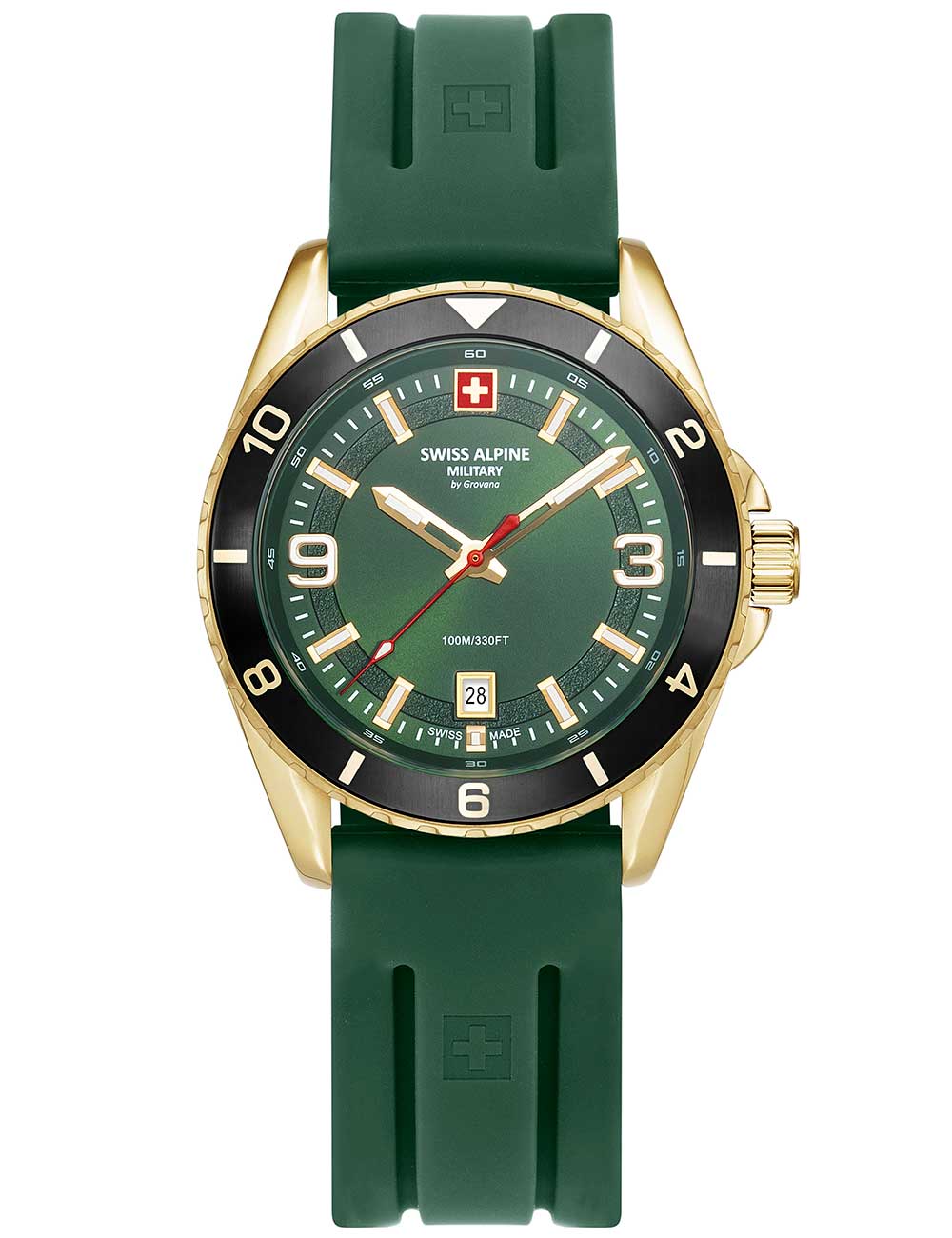 Swiss Alpine Military 7034.1818 men's watch Sierra gold green 42mm 10ATM
