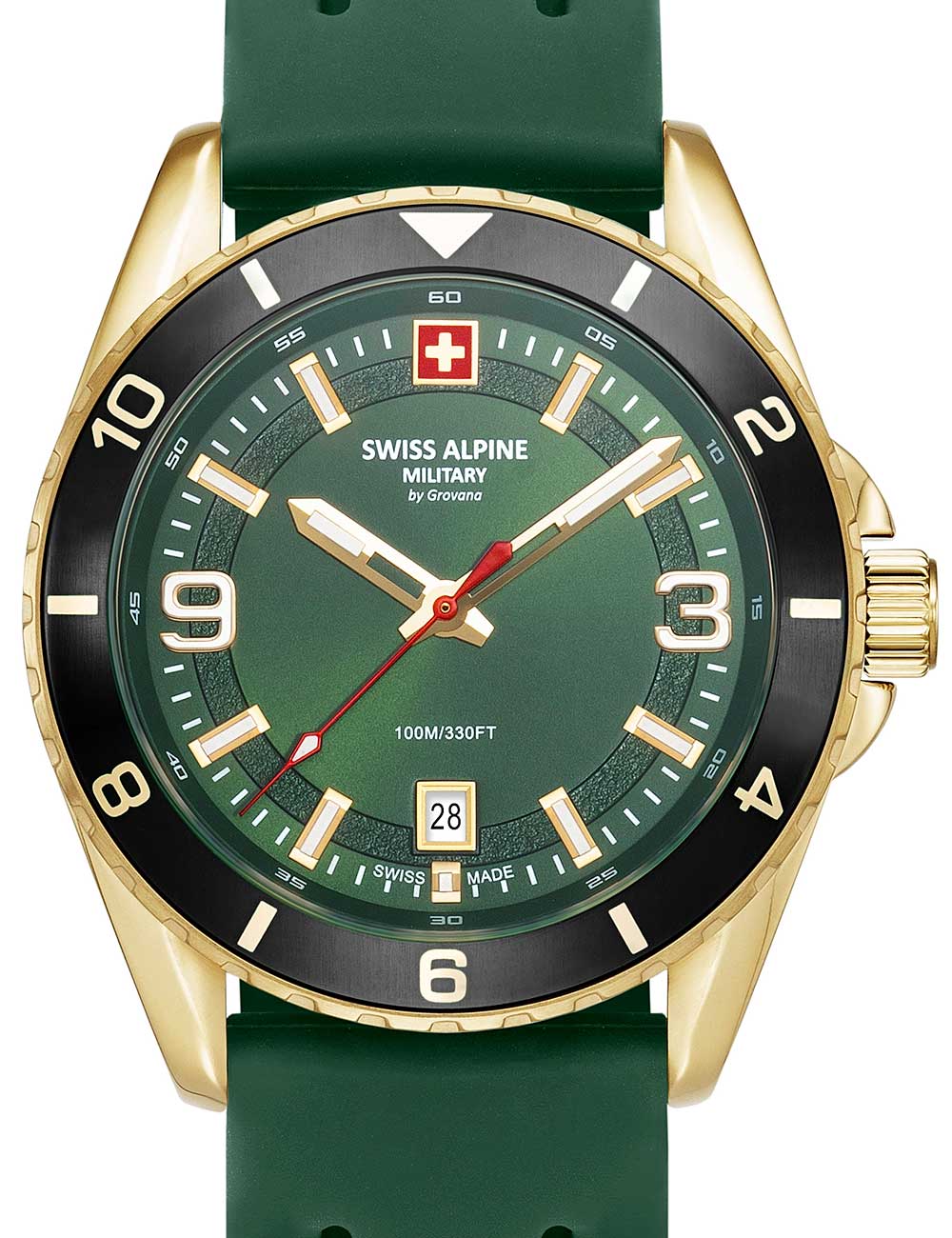 Swiss Alpine Military 7034.1818 men's watch Sierra gold green 42mm 10ATM