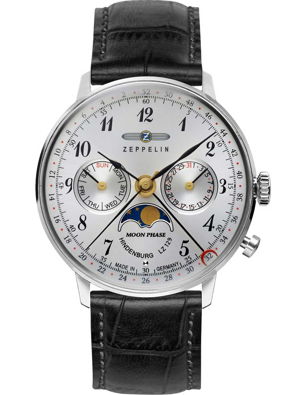 Zeppelin 7037-1 Hindenburg LZ129 women's watch moon phase 36mm