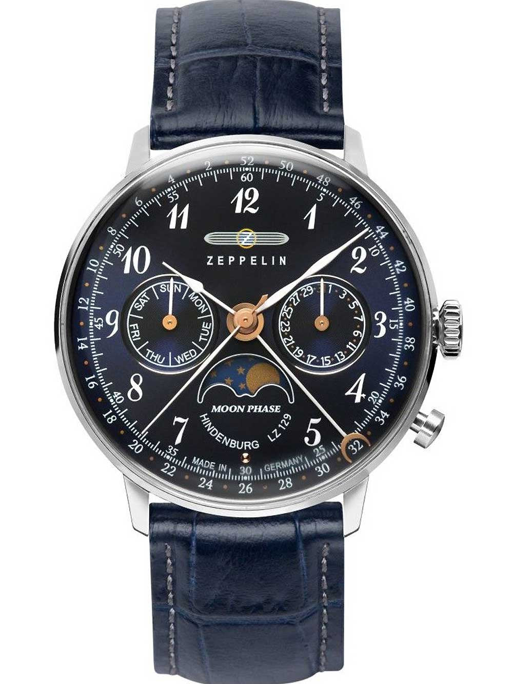 Zeppelin 7037-3 Hindenburg LZ129 women's watch moon phase 36mm