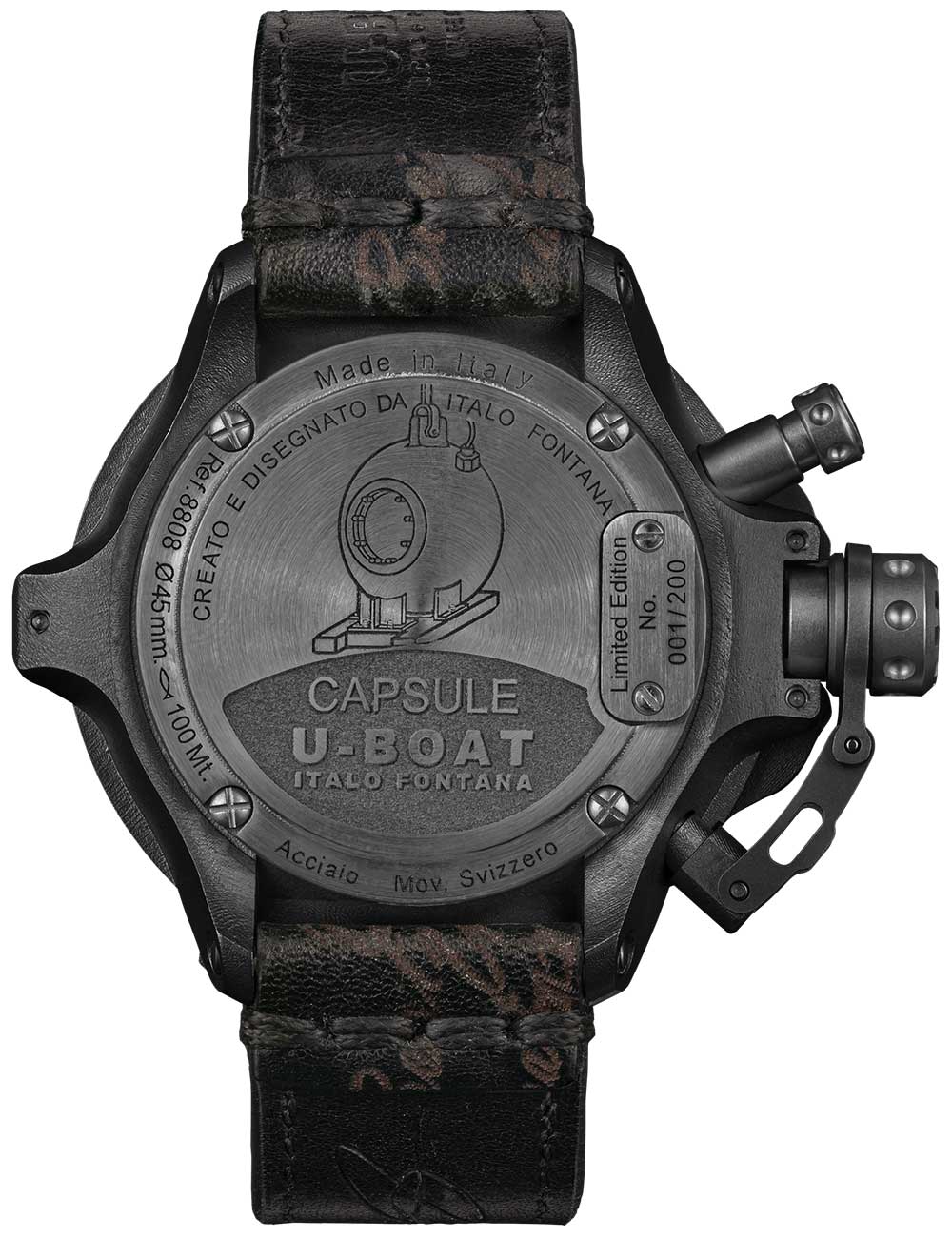 U-Boat 8808 men's watch Capsule PVD BK BL 45mm
