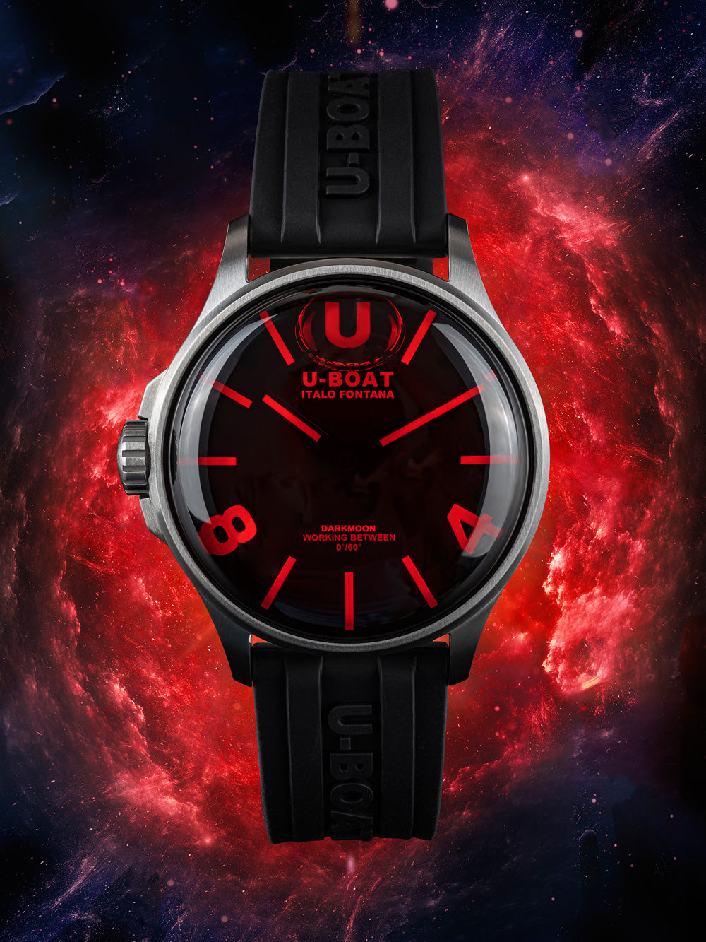 U-Boat 9305 Darkmoon SS Red Glass men's watch 40mm 5ATM