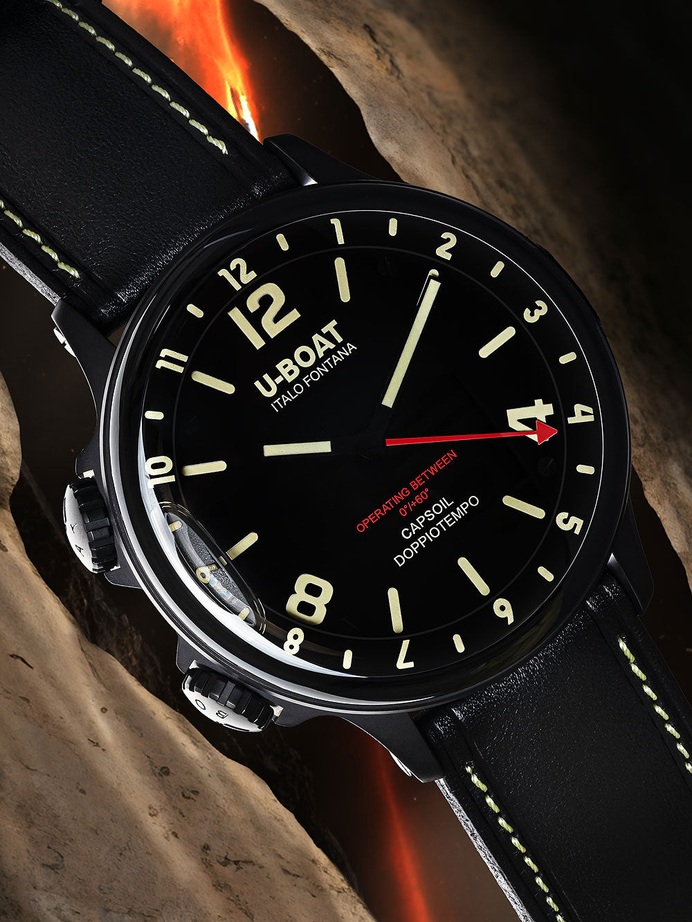 U-Boat 9671 Capsoil Doppiotempo DLC GMT men's watch 55mm 10ATM