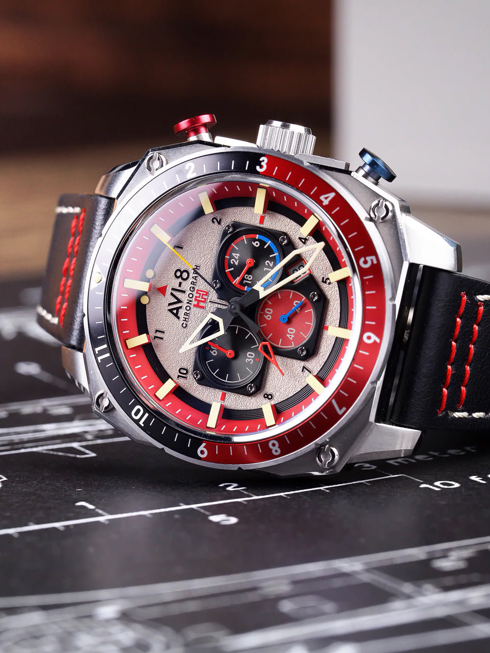 AVI-8 AV-4100-03 men's watch Hawker Hunter Dual Time Chronograph 43mm 5ATM