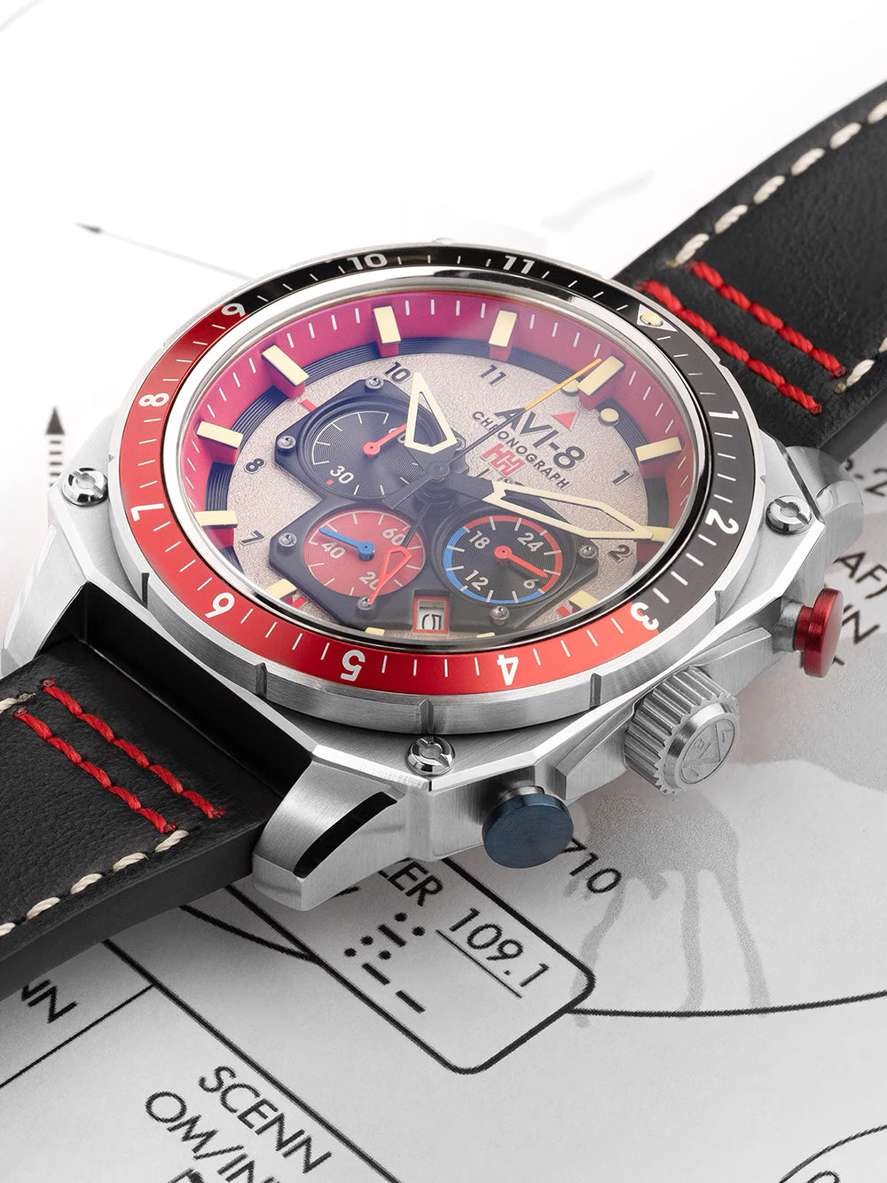 AVI-8 AV-4100-03 men's watch Hawker Hunter Dual Time Chronograph 43mm 5ATM