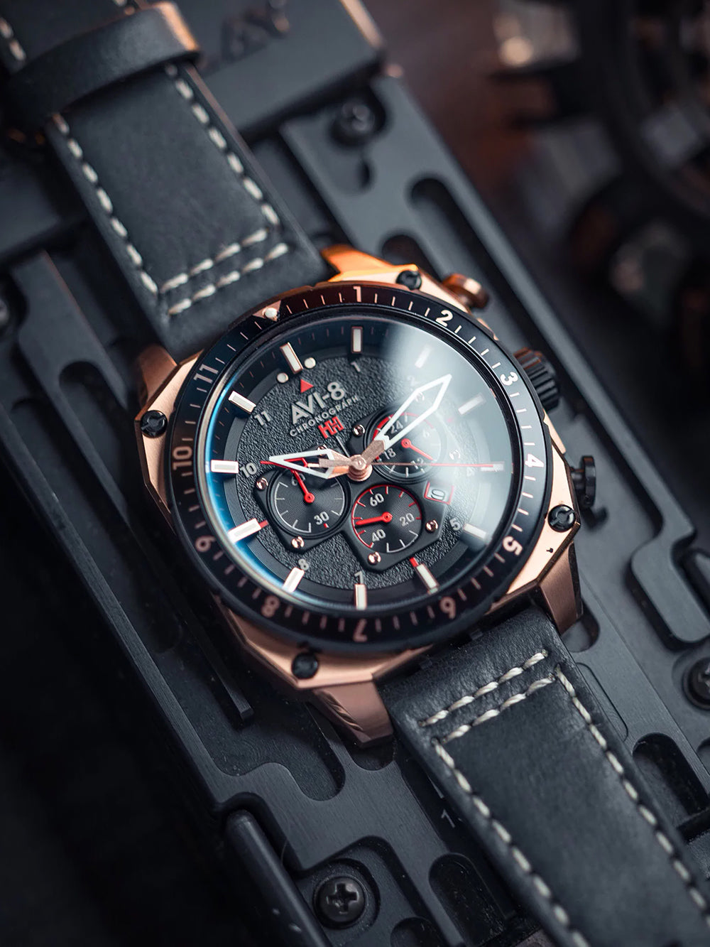 AVI-8 AV-4100-06 men's watch Hawker Hunter Dual Time Chronograph 43mm 5ATM