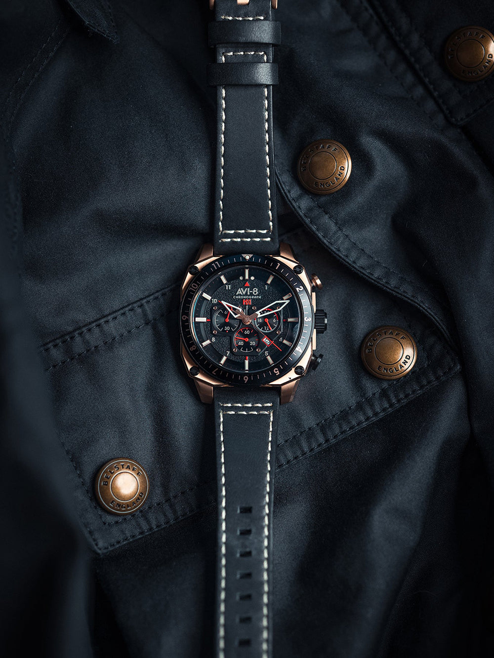AVI-8 AV-4100-06 men's watch Hawker Hunter Dual Time Chronograph 43mm 5ATM