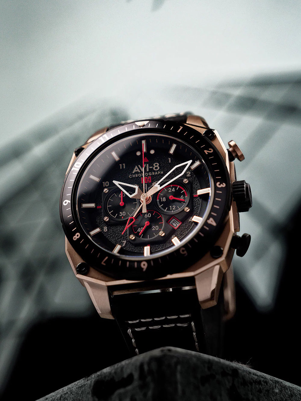AVI-8 AV-4100-06 men's watch Hawker Hunter Dual Time Chronograph 43mm 5ATM