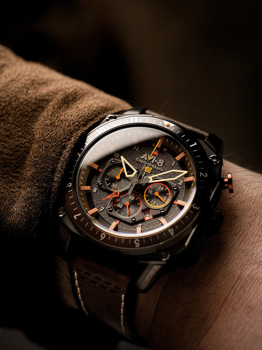 AVI-8 AV-4100-08 men's watch Hawker Hunter Dual Time Chronograph 43mm 5ATM