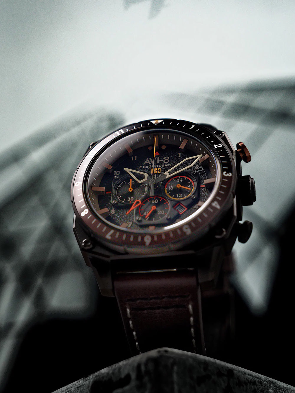 AVI-8 AV-4100-08 men's watch Hawker Hunter Dual Time Chronograph 43mm 5ATM