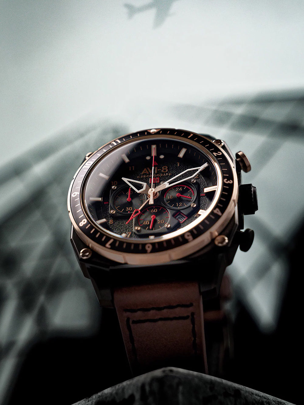 AVI-8 AV-4100-09 men's watch Hawker Hunter Dual Time Chronograph 43mm 5ATM