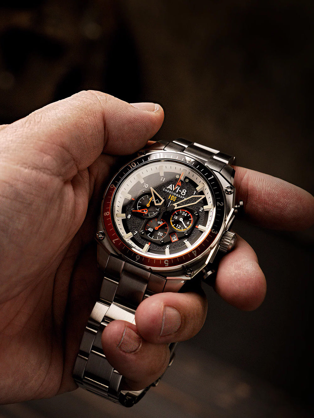 AVI-8 AV-4100-11 men's watch Hawker Hunter Dual Time Chronograph 43mm 5ATM