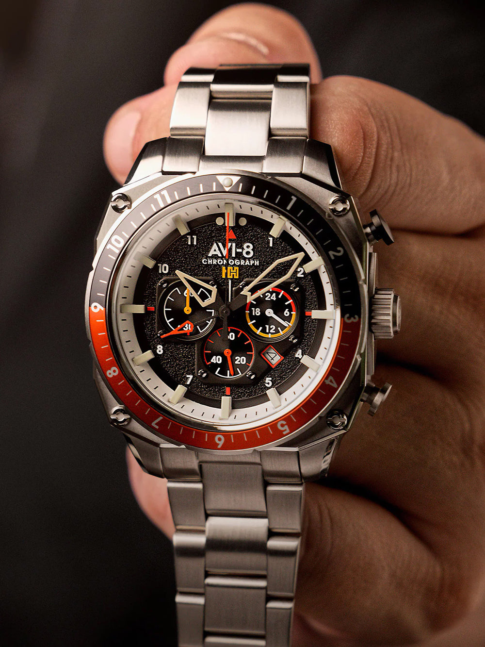 AVI-8 AV-4100-11 men's watch Hawker Hunter Dual Time Chronograph 43mm 5ATM