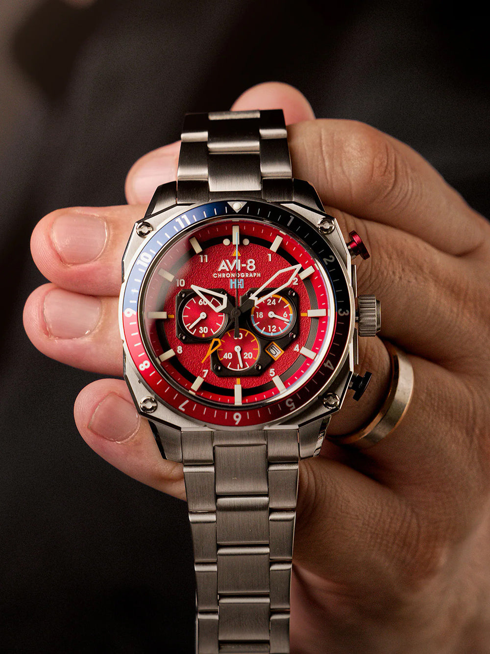 AVI-8 AV-4100-22 men's watch Hawker Hunter Dual Time Chronograph 43mm 5ATM