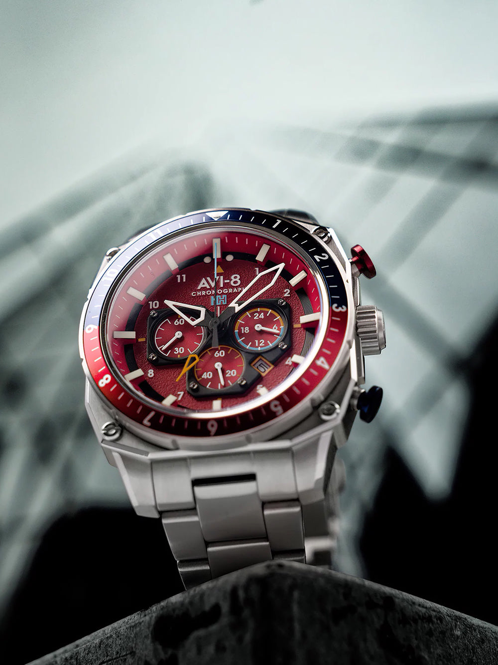 AVI-8 AV-4100-22 men's watch Hawker Hunter Dual Time Chronograph 43mm 5ATM