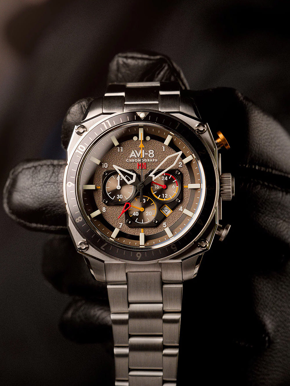 AVI-8 AV-4100-33 men's watch Hawker Hunter Dual Time Chronograph 43mm 5ATM