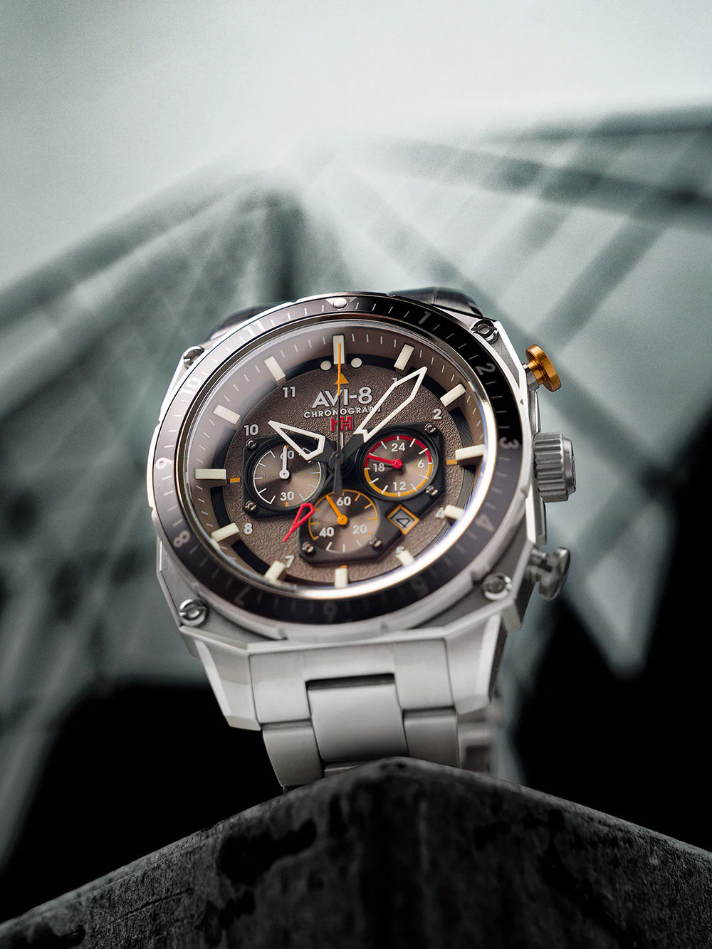 AVI-8 AV-4100-33 men's watch Hawker Hunter Dual Time Chronograph 43mm 5ATM