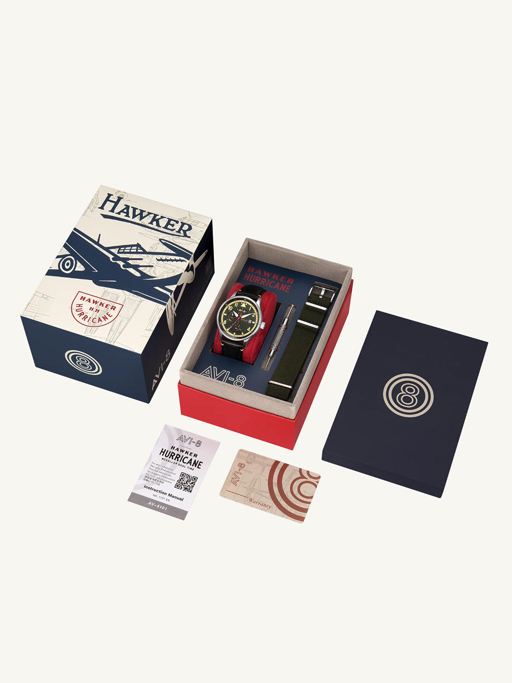 AVI-8 AV-4101-0A men's watch Hawker Hurricane McKellar Dual Time 44mm 5ATM