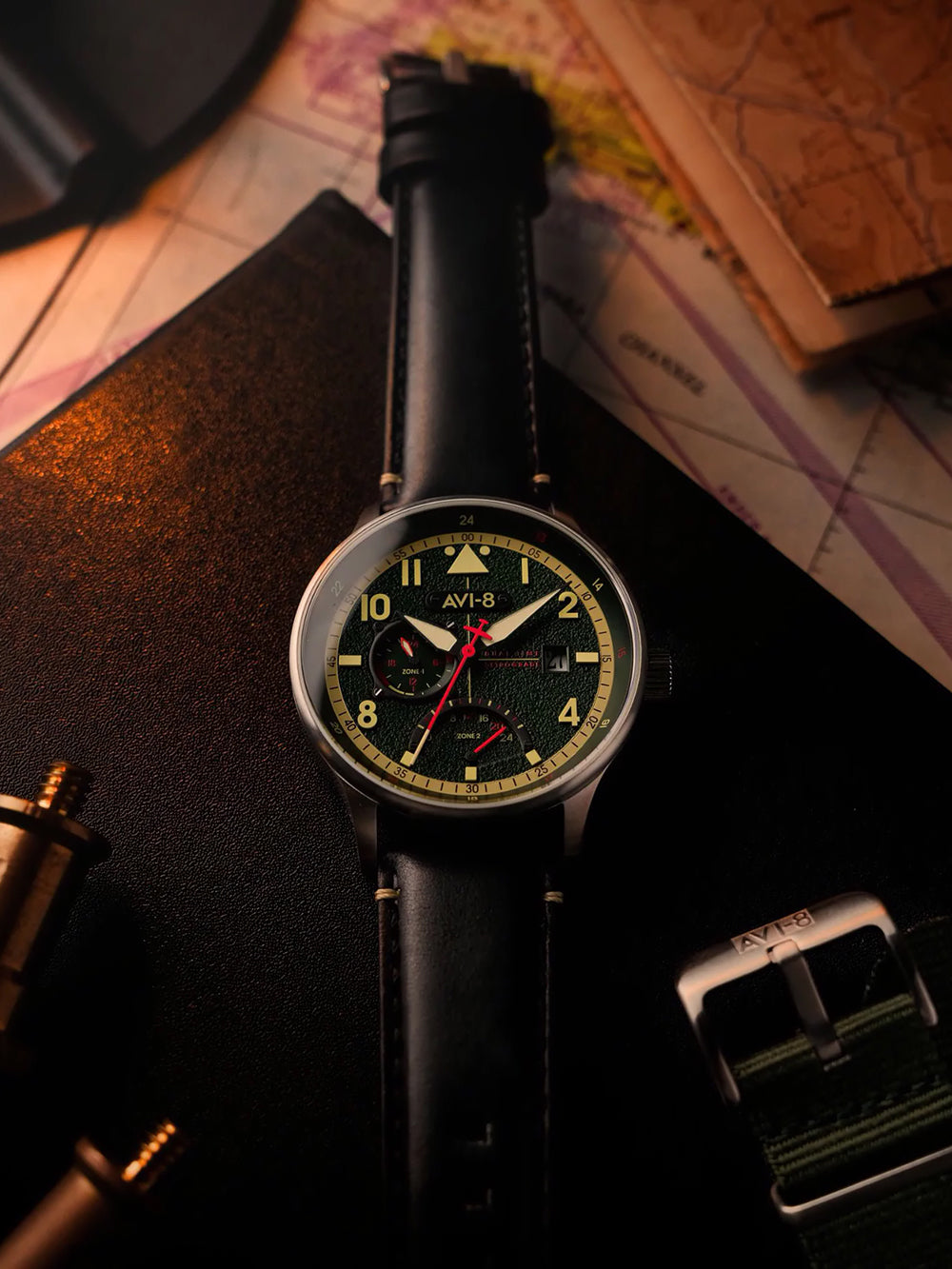 AVI-8 AV-4101-0A men's watch Hawker Hurricane McKellar Dual Time 44mm 5ATM