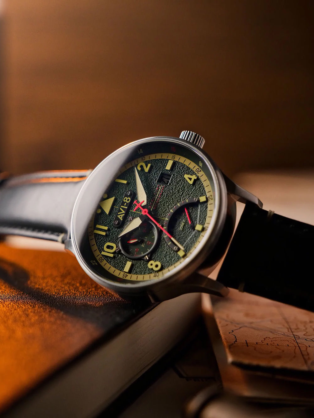AVI-8 AV-4101-0A men's watch Hawker Hurricane McKellar Dual Time 44mm 5ATM