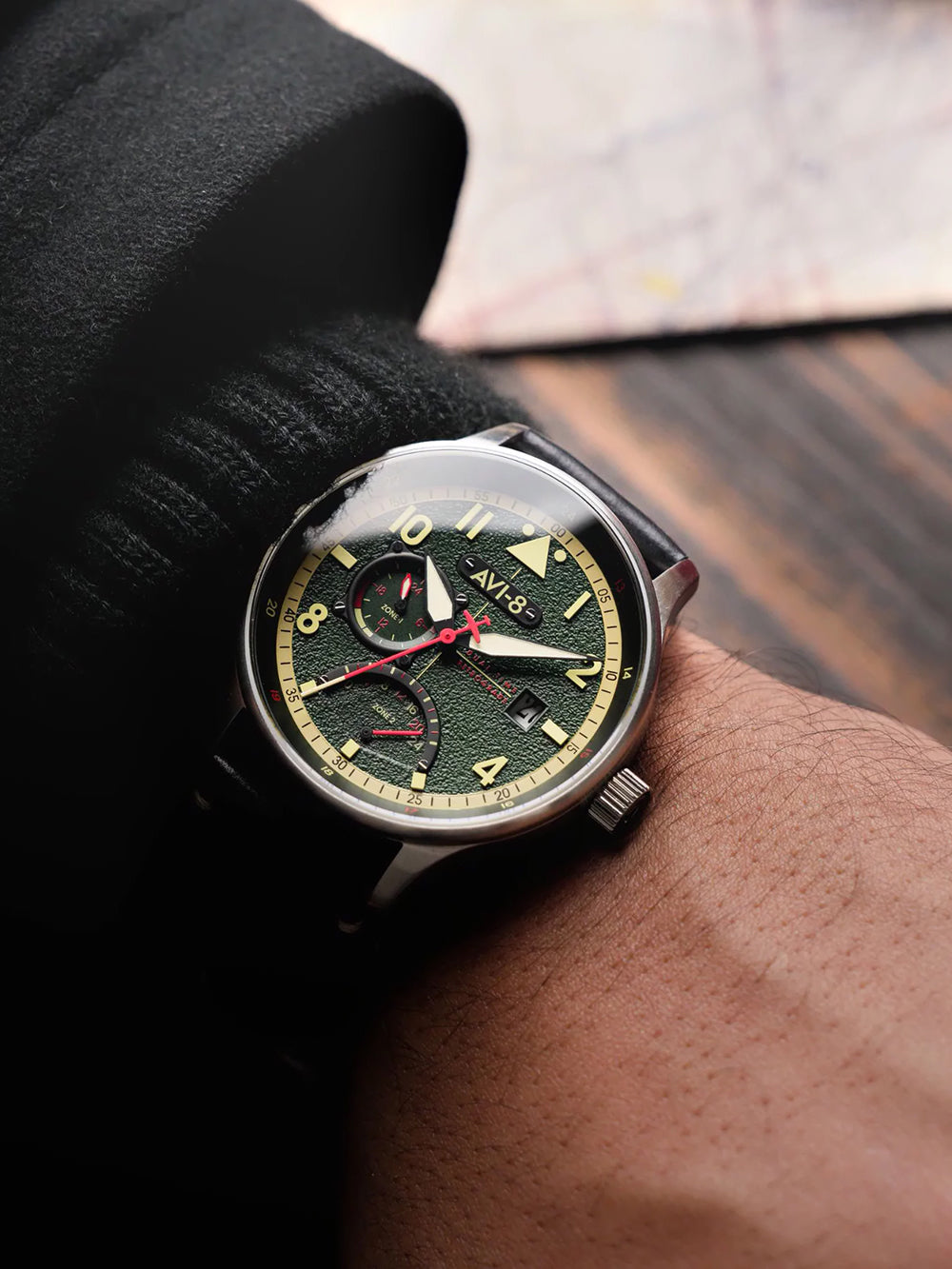 AVI-8 AV-4101-0A men's watch Hawker Hurricane McKellar Dual Time 44mm 5ATM
