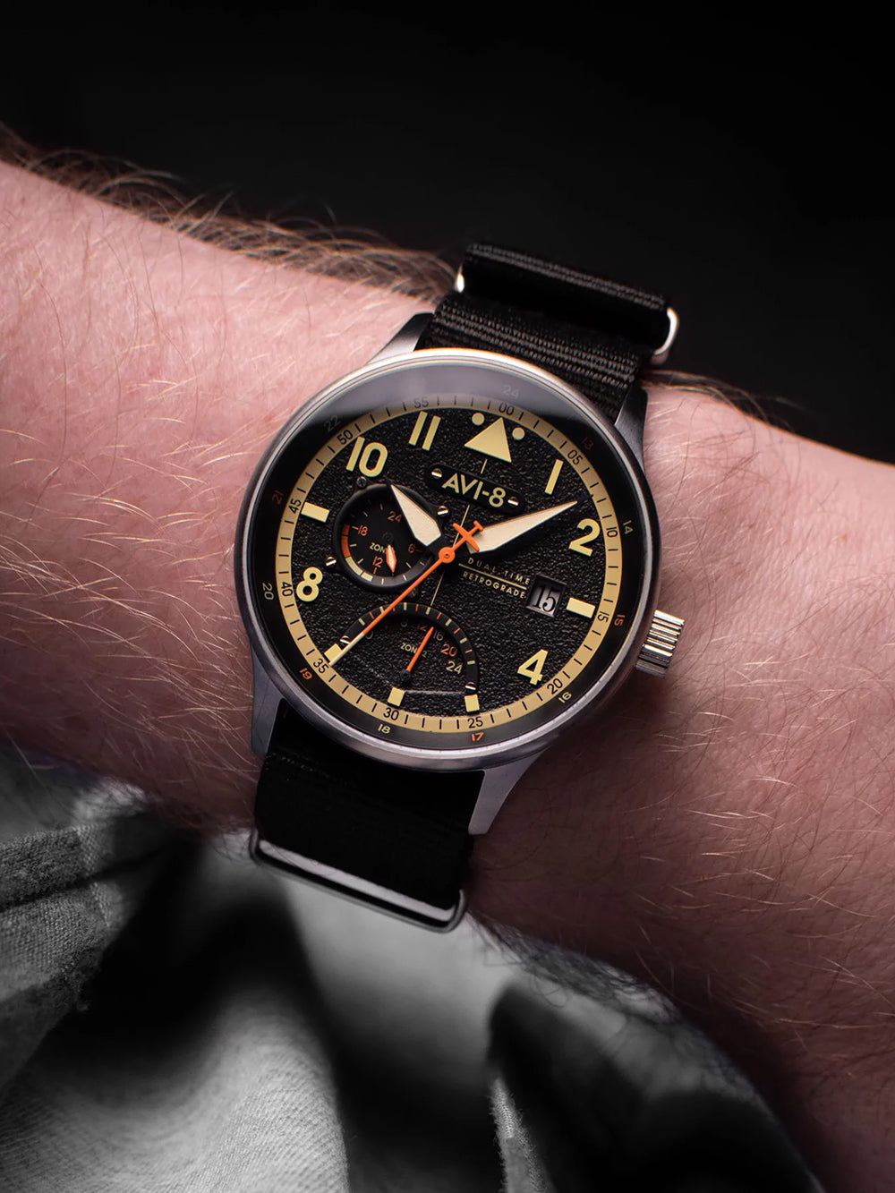 AVI-8 AV-4101-0B men's watch Hawker Hurricane McKellar Dual Time 44mm 5ATM