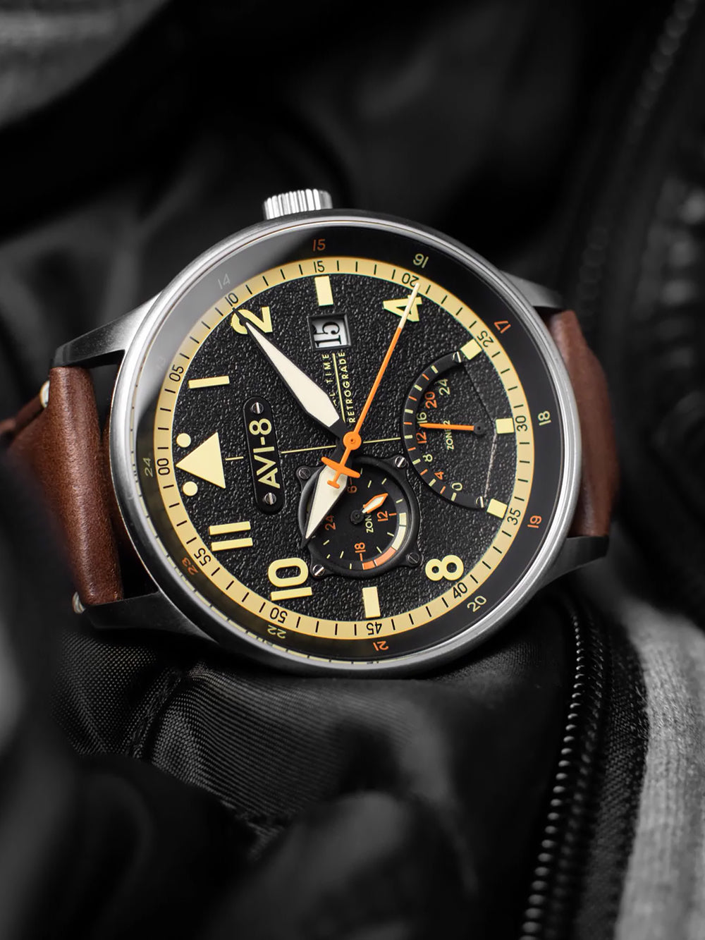 AVI-8 AV-4101-0B men's watch Hawker Hurricane McKellar Dual Time 44mm 5ATM