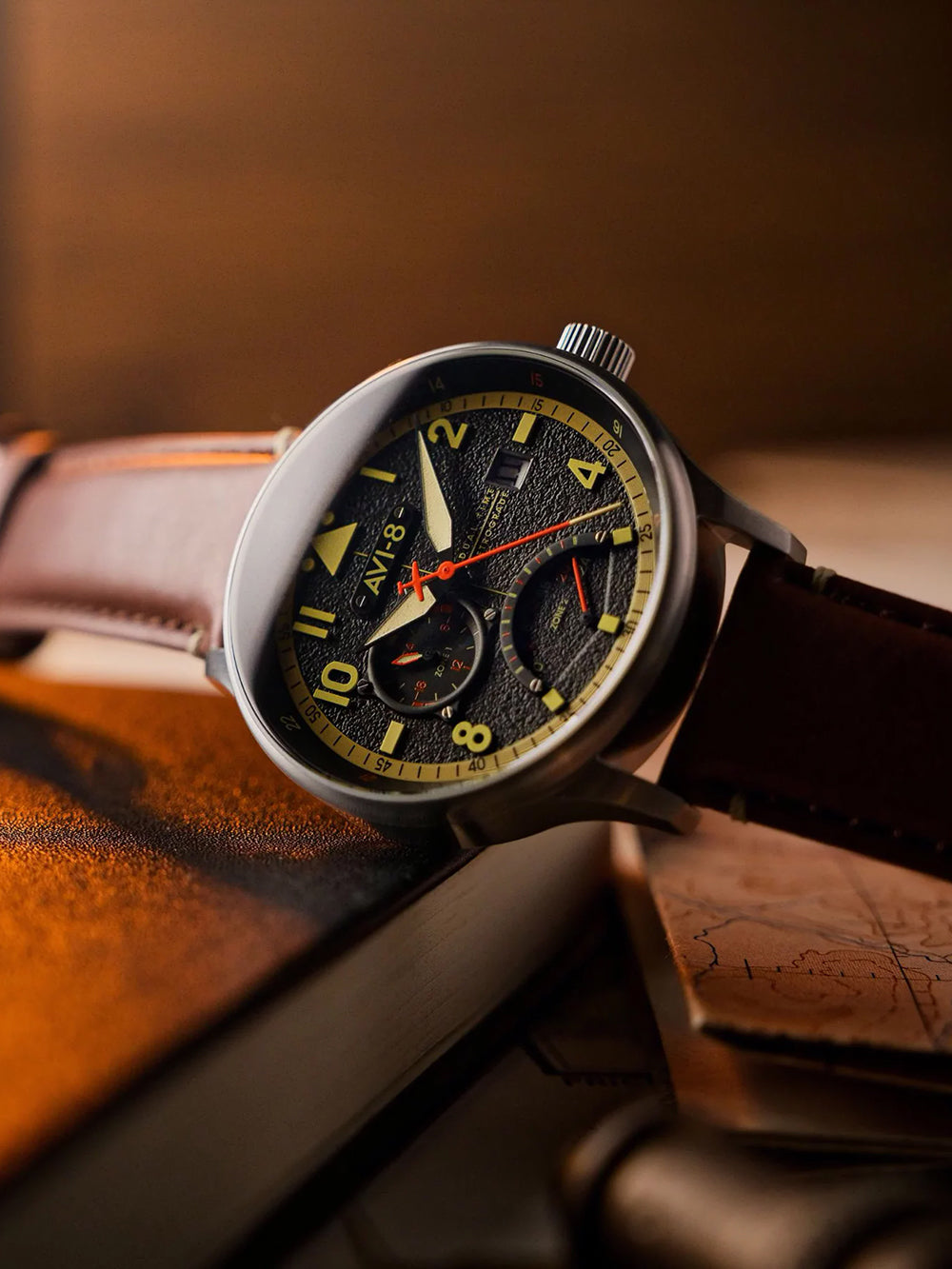 AVI-8 AV-4101-0B men's watch Hawker Hurricane McKellar Dual Time 44mm 5ATM