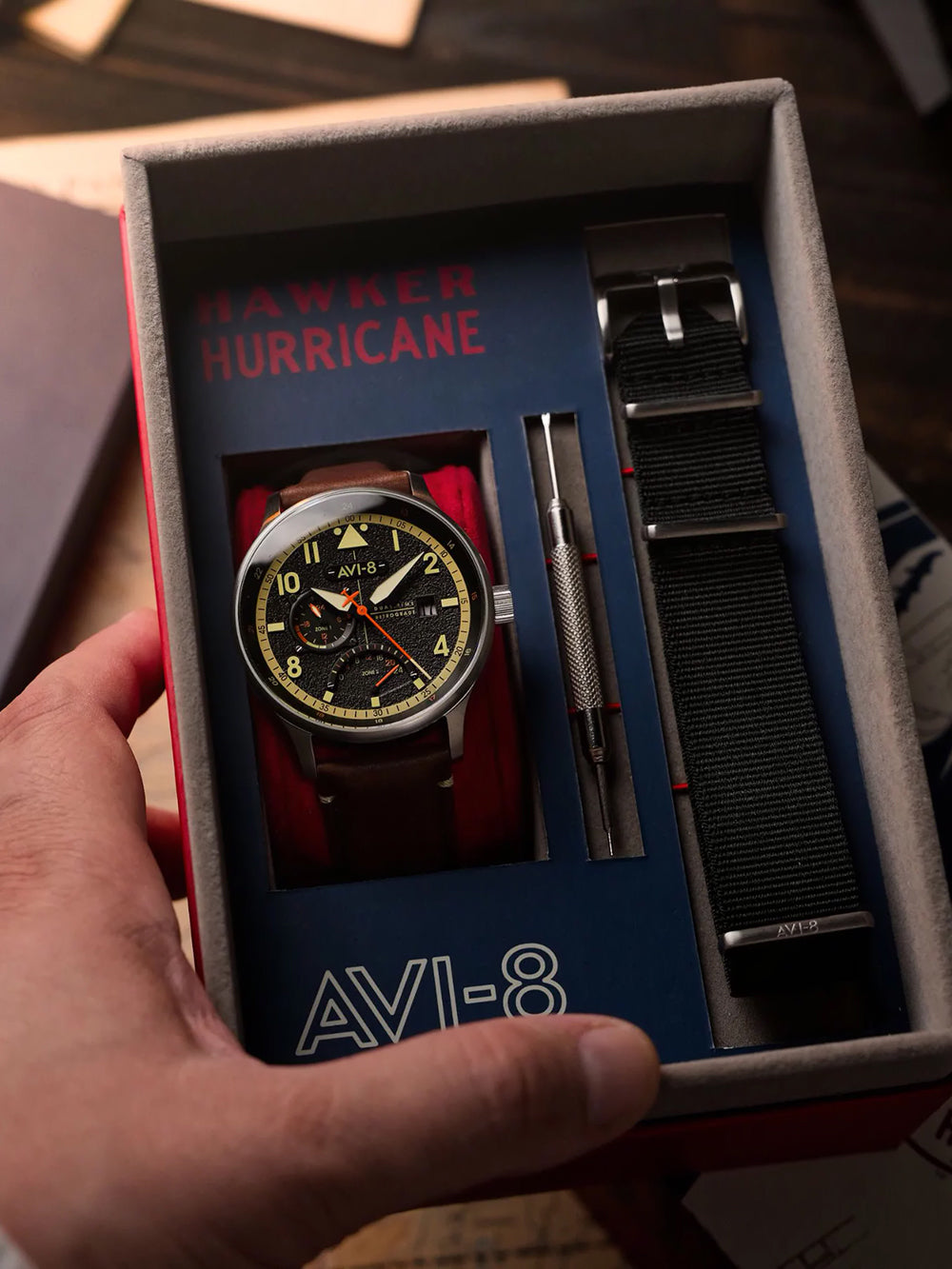 AVI-8 AV-4101-0B men's watch Hawker Hurricane McKellar Dual Time 44mm 5ATM