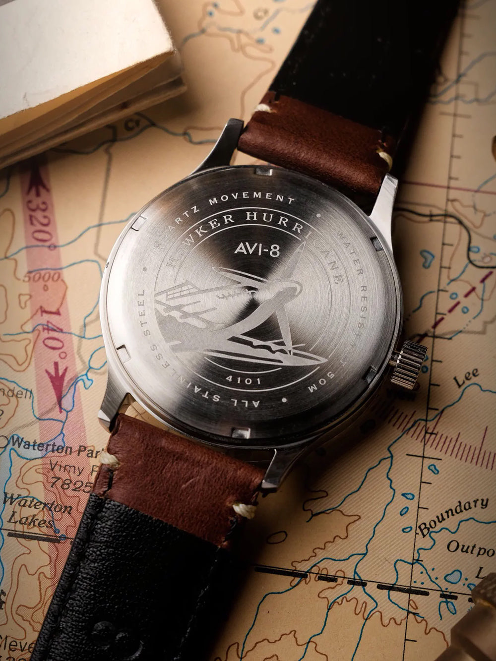 AVI-8 AV-4101-0B men's watch Hawker Hurricane McKellar Dual Time 44mm 5ATM