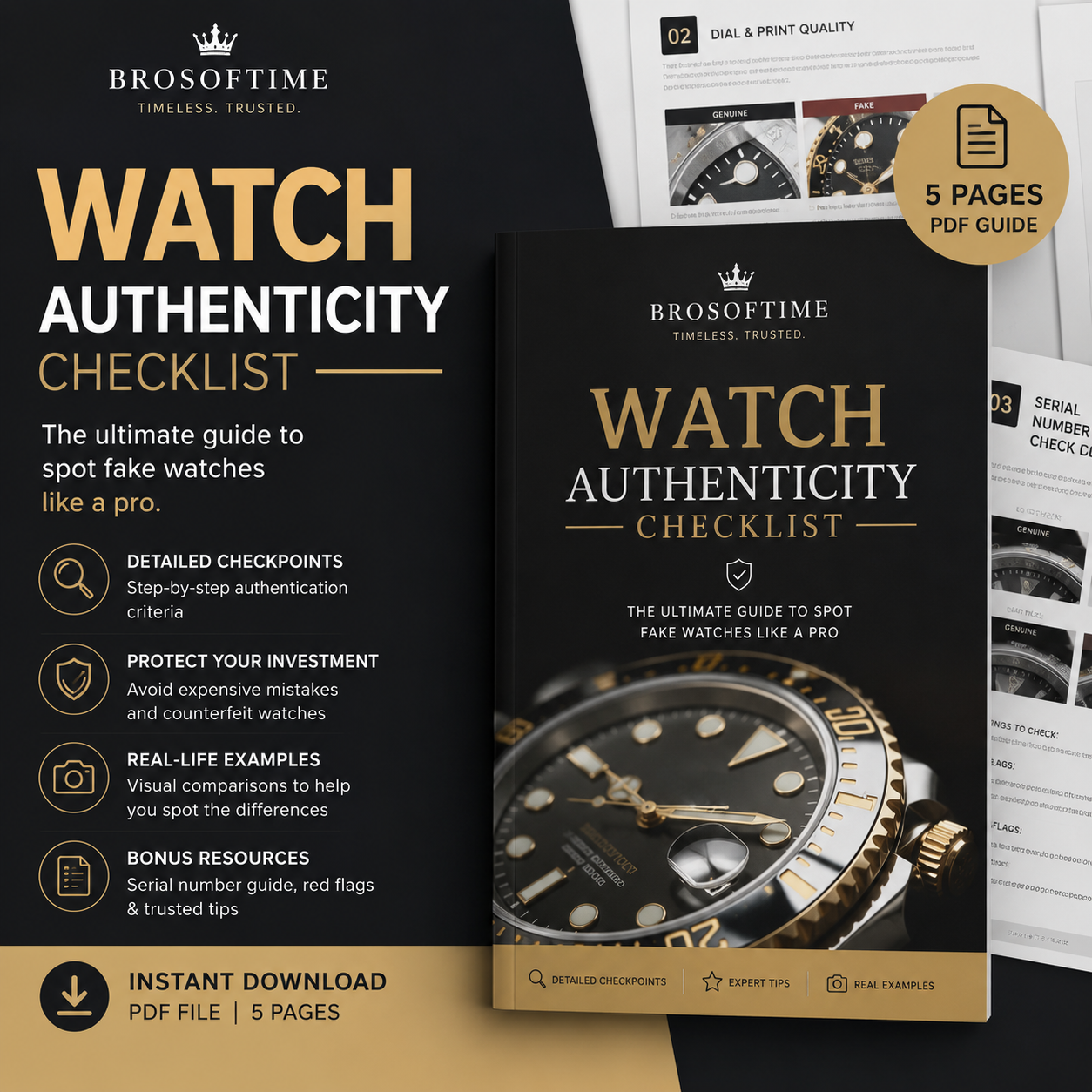 BROSOFTIME Watch Authenticity Checklist PDF – Luxury Watch Verification Guide (Instant Download)