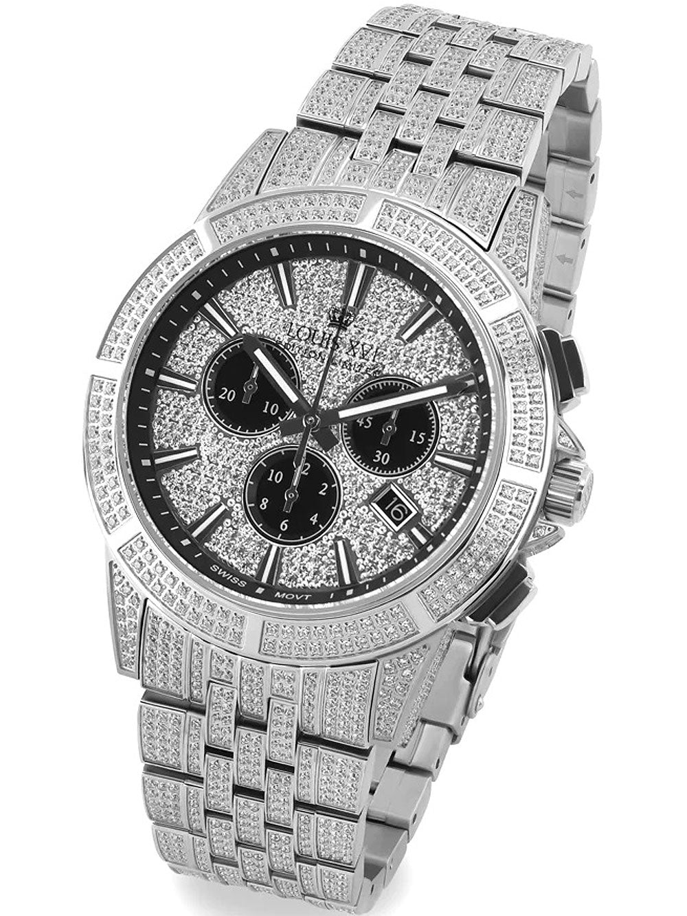 Louis XVI LXVI1122 Majeste Full Iced Chronograph men's watch 43mm 5ATM