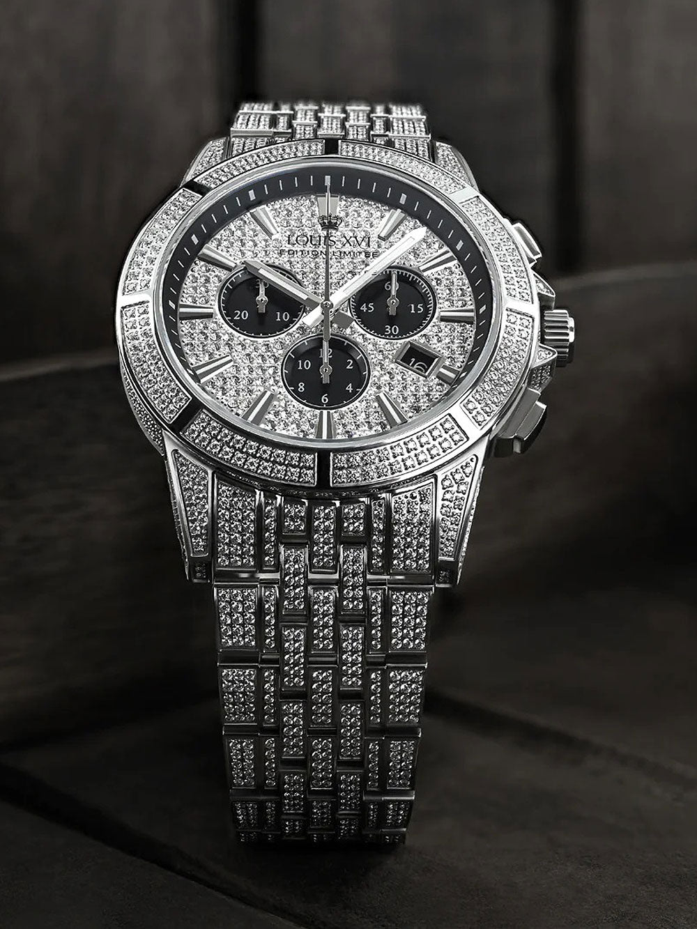 Louis XVI LXVI1122 Majeste Full Iced Chronograph men's watch 43mm 5ATM