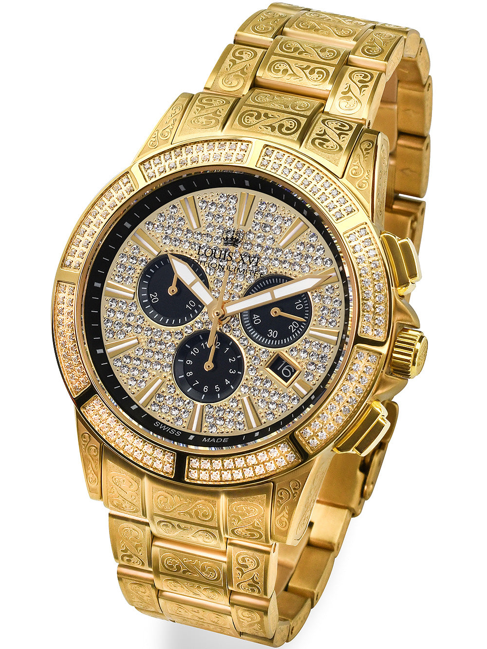 Louis XVI LXVI1126 Majeste Iced Out Chronograph men's watch 43mm 5ATM