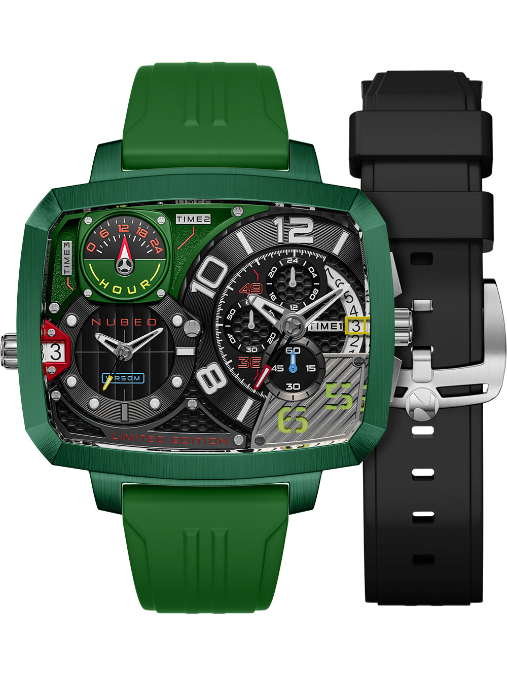 Nubeo NB-6084-03 men's watch Odyssey Triple Time-Zone Limited 58mm 5ATM