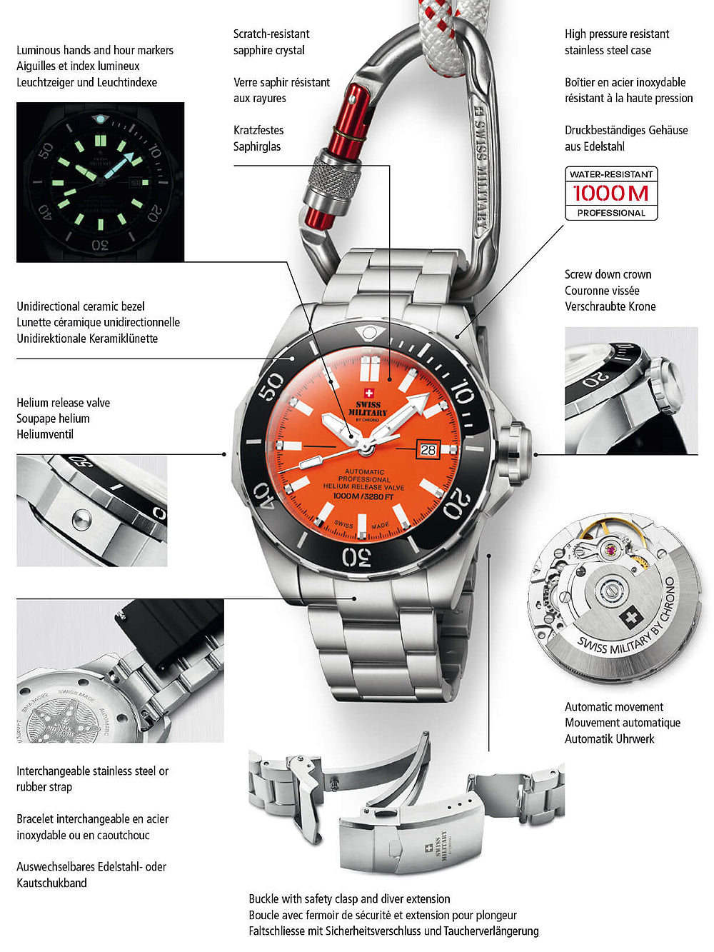 Swiss Military SMA34092.09 Automatic Diver men's watch 45mm 100ATM